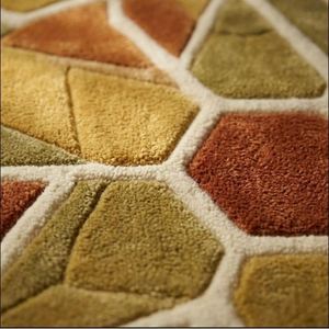 Hand Tufted Wool <b>Rug</b> with Hexagon Motifs in Rust <b>Mustard</b> and Olive for Home Decor - Product Image 2