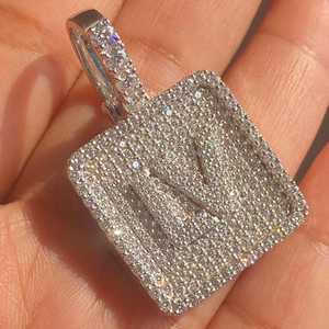 VVS Round Cut Custom Letter Moissanite Diamond Iced Out 925 Sterling <b>Silver</b> Square Design Unisex Birthday Gift Pendant - Product Image 1