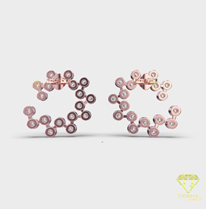 Pendientes de aro con burbujas de diamantes, bisel de oro bicolor con diamantes redondos, joyería fina para mujer - Product Image 2