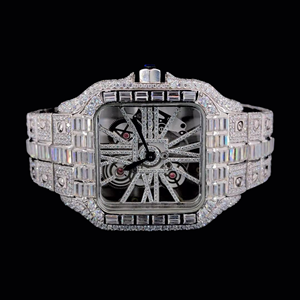 Reloj de Lujo con Esfera Esqueletizada y Diamantes para Hombre, Completamente Cubierto con Circonitas Cúbicas Baguette, Estilo Hip Hop, Correa de Acero Inoxidable, Movimiento de Cuarzo Seiko - Product Image 1