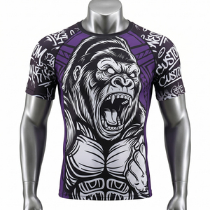 Camiseta de Compresión Unisex de Manga Larga con Estampado de Gorila, Sublimación, Secado Rápido, Transpirable, 120g, Poliéster/Nailon, Morado y Negro - Product Image 5
