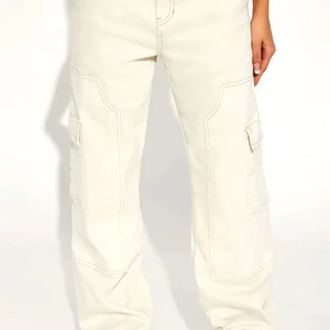Pantalon cargo taille haute pour femme, couleur unie, coupe ample, longueur intégrale, en toile, décontracté, avec poches, respirant, style printemps - Product Image 4