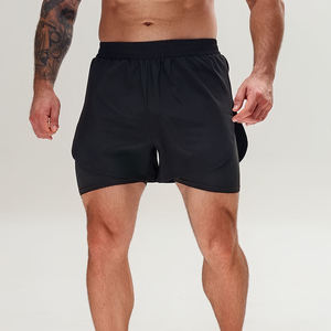 Custom Men's Polyester Spandex Double <b>Layer</b> Quick Dry Breathable Eco-Friendly Drawstring Closure <b>Mid</b> Waist Gym Training Shorts - Product Image 5