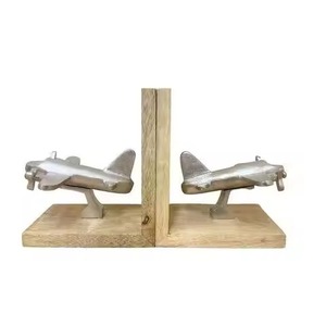 Porte-livres en métal, design avion, qualité supérieure, couleur argent-brun, artisanat, lot de 2, pour la décoration de l'hôtel et de la maison - Product Image 1