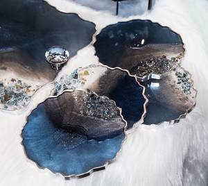 Blue & Silver <b>coaster</b> <b>sets</b> with irregular shapes, geode agate style <b>coasters</b> made resin Housewarming gift - Product Image 6