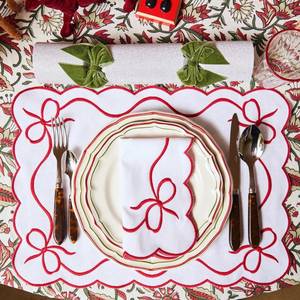 Classic Placemats Red Embroidered <b>Edges</b> for table decor Bow table linen White Napkins Dining Table Placemat Cottage - Product Image 1