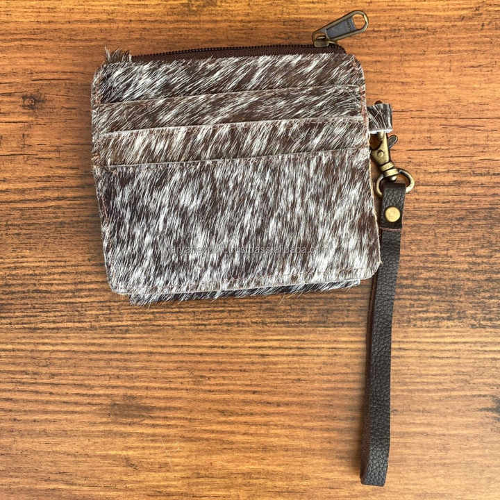 Hot Sale Hair on Hide Leather Wristlet Coin Purse Stylish Clutch ATM Card Holder Cowhide Leather Western Style Multi Use Clutch