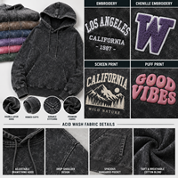 Hoodie Musim Dingin 100% Katun Custom Acid Wash OEM Private Label Vintage Washed Oversized Pullover Streetwear Produsen
