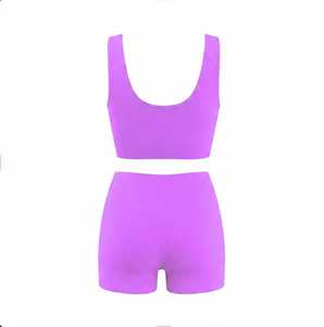 Trendy Custom <b>Pink</b> Women's Yoga Sets Solid Reversible <b>Plus</b> <b>Size</b> <b>Top</b> Mid Waist Shorts Seamless Breathable Eco-Friendly OEM - Product Image 2