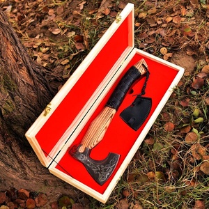 Hacha de Batalla Estilo Vikingo Hecha a Mano de Acero con Alto Contenido de Carbono, Mango de Madera, Funda de Cuero, Cuchillos Tácticos de Supervivencia - Product Image 5