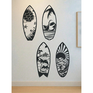 Arte Murale Moderna in Metallo a Forma di Tavola da Surf per Arredamento Casa al Mare - Scultura Costiera in 4 Pezzi - Regalo per Cucina/Soggiorno/Camera da Letto - Product Image 1