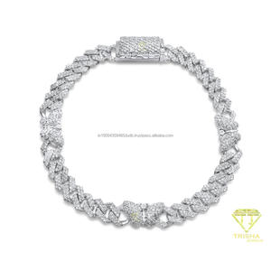 Bracelet unisexe en moissanite et diamant, maille cubaine, en argent sterling 925 avec finition or rose et maillons décoratifs uniques - Product Image 4