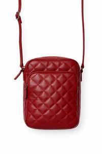 Red Quilted Genuine Leather Crossbody Bag with Zip Closure and <b>Adjustable</b> <b>Strap</b> for Women - Product Image 4