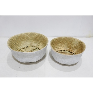 Eco-Friendly <b>Plant</b> Fiber Multifunction Circle Rustic Palm Leaf Belly <b>Basket</b> <b>for</b> Kitchen Storage - Product Image 2