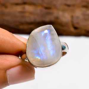 925 Sterling Silver Rainbow Moonstone Ring Gemstone Vintage Style Handmade Jewelry Gift For Women Girls - Product Image 1