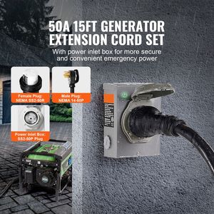 Kit Cavo di Alimentazione per Generatore NEMA 14-50P/SS2-50R STW 6/3+8/1 AWG, Scatola di Ingresso con Connettore Twist Lock da 50 Amp, 15 Piedi, per Sistemi Elettrici RV - Product Image 5