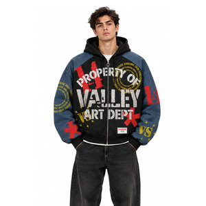 เสื้อฮู้ดซิป Valley Art Dept ทรงโอเวอร์ไซส์ สตรีทแวร์ พิมพ์ลายแบบ Sublimation แขนเสื้อแบบแร็กแลน สีดำ น้ำเงิน แดง เหลือง โลโก้ด้านหน้า - Product Image 2