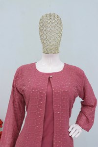 Ensemble Salwar traditionnel rose en coton avec veste brodée, coupe ample longueur cheville, tenue indienne et pakistanaise pour femme - Product Image 3