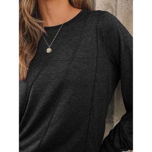 2025 2025 Tops de moda para mujer Blusas casuales de negocios de manga larga con cuello redondo plisado Disponible en tallas XS y XL - Product Image 4