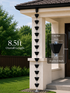 Chaîne de pluie carrée moderne de haute qualité, faite à la main, en cuivre, à maillons traditionnels noirs, pour jardin et descentes de toit - Product Image 3