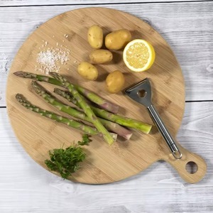 Planche à découper ronde en bambou avec poignée, épaisseur 1,5 cm, durable, compatible lave-vaisselle, pour servir, couper le fromage et la viande en cuisine - Product Image 5