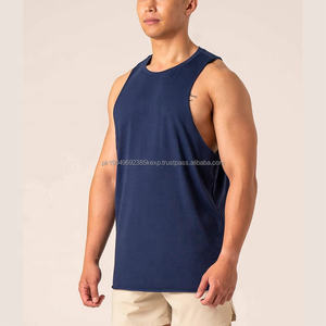 Débardeur de sport respirant de qualité supérieure, col rond, ourlet incurvé, uni, logo imprimé, coton élasthanne, pour homme - Product Image 2