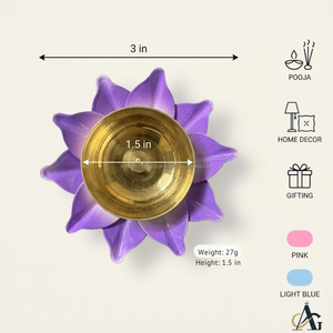 Diya de Latón de 3 Pulgadas con Diseño de Pétalos de Color Morado, Pequeña Lámpara de Aceite para Decoración de Templos y Pooja - Product Image 2