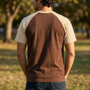 Men's <b>Raglan</b> Sleeve T-Shirt Brown Beige O-Neck Regular Fit Casual Knitted Solid Color Short Sleeve <b>Top</b> - Product Image 5