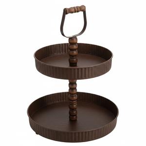 Soporte de metal blanco envejecido de 2 niveles al por mayor, bandeja decorativa estilo rústico para servir en la cocina y fiestas - Product Image 4