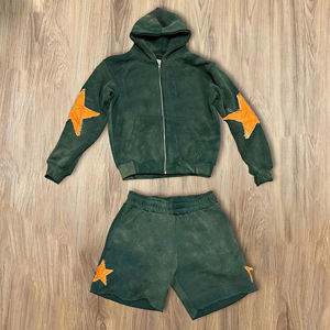 Conjunto de Sudadera con Capucha y Pantalones Cortos para Mujer, Dos Piezas, Estilo Deportivo, Lavado Ácido, con Bordado 3D y Logotipo Personalizado en la Parte Delantera - Product Image 3