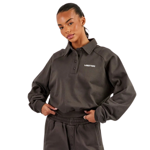 Conjunto de chándal de 2 piezas para mujer con cremallera completa, cuello vuelto, top con dobladillo fruncido, pantalones de pierna recta y cintura elástica - Product Image 3