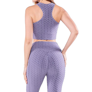 Women's 2 Piece Yoga <b>Set</b> Ribbed Seamless High Waist Leggings Crop Top Solid Color Turn-down Collar Sleeveless <b>Gym</b> Wear - Product Image 2