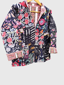 Veste matelassée patchwork florale pour femmes grandes tailles, col rabattu, simple boutonnage, style bohème - Product Image 2