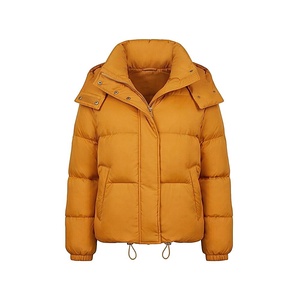 Hooded Quilted Waterproof <b>Bubble</b> Jacket Black Full Sleeve Winter Windproof Cotton Shell Knitted Fabric Polyester Filling Stand - Product Image 1