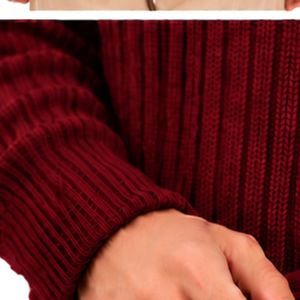 Pull col roulé côtelé rouge rubis pour homme, à manches longues, chaud et décontracté, tricoté, pour l'hiver - Product Image 5