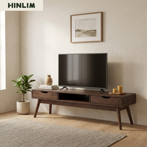 Midcentury Modern Solid Wood <b>TV</b> <b>Stand</b> with 2 Drawers Tapered Legs Dark Walnut Finish Durable Easy Assembly Living Room Furniture - Product Image 4