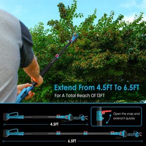 Forbice Elettrica per Potatura con Motore Brushless da 850W, 200 Minuti di Autonomia, Prolunga da 4.5-6.3 Piedi, Lama SK5 per Siepi e Alberi, Alimentazione a 2 Batterie - Product Image 5