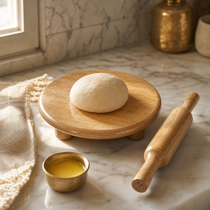 Ensemble Chakla Belan en bois, planche à rouler ronde pour roti avec rouleau à pâtisserie en bois pour la préparation de la pâte, lavage à la main uniquement - Product Image 1