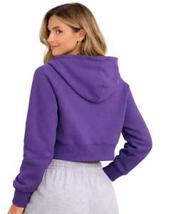 Sweat à capuche zippé court pour femme, violet, en molleton de coton, coupe ajustée, style streetwear décontracté, veste légère pour femme - Product Image 2