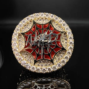Toile d'araignée NHP personnalisée bague ronde glacée 14K plaqué or bijoux bling Moissanite rouge noir émail Hip Hop Design pour hommes femmes - Product Image 1