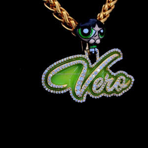 Colgante Hip Hop de Plata de Ley 925 personalizado 14K VVS Moissanite diamante esmalte verde helado completo chapado en oro para fiestas - Product Image 5