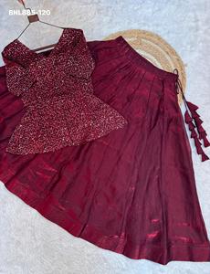 Party wear Fancy Satin with Solid & Kali Pattern <b>Flared</b> Lehenga & <b>Sequin</b>-Pipe Embroidery Peplum-Choli Ready Set Indian Supplier - Product Image 6