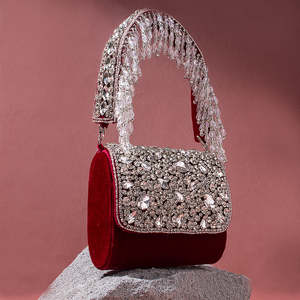 Pochette élégante portable faite à la main avec broderie de perles et de diamants pour les occasions de mariage et de soirée pour femmes - Product Image 3