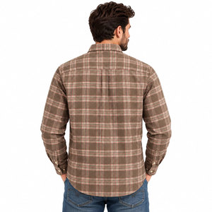 Camisa de franela a cuadros marrón para hombre, manga larga, con botones, informal, con bolsillo en el pecho - Product Image 3