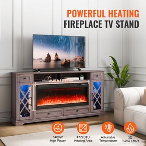 Mobile TV Angolare di Lusso Stile Pastorale da 80 Pollici con Caminetto da 42 Pollici, Cassetti e Armadietti Contenitori, Tavolo Console 2 - Product Image 2