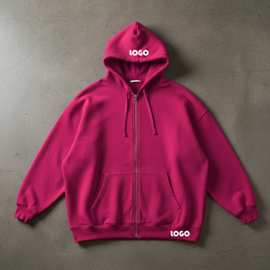Sudadera con capucha personalizada al por mayor para hombre, 330G, algodón puro, con cremallera, color sólido, unisex, oversize, holgada - Product Image 3