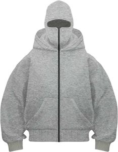 Sweat à capuche cagoule zippé pour homme 100% coton, veste polaire chaude avec masque brodé, streetwear décontracté, logo personnalisé OEM - Product Image 1