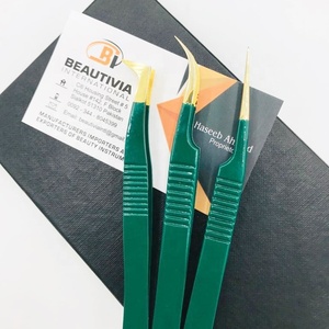 Pince à épiler en acier inoxydable de qualité chirurgicale enduite de poudre vert foncé avec pointe pointue et 45 degrés pour cils - Product Image 2