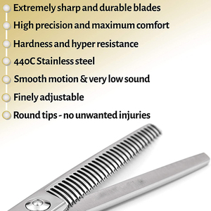 Tijeras de entresacar MARI INSTRUMENTS para barbería, acero inoxidable 440C, pulido espejo, 32 dientes, para uso en barberías y salones. - Product Image 3