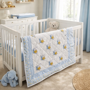 New Arrival Premium Elegant All-Season Super Soft Hand <b>Block</b> Print Jaipuri Skin-Friendly 100% Cotton Baby <b>Bed</b> Quilt 60x40" - Product Image 5